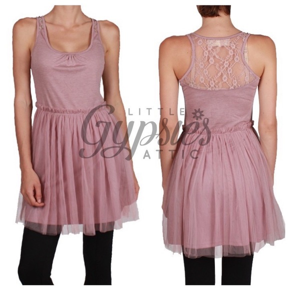 A’reve Dusty Rose Tulle Slip Dress - Picture 4 of 15